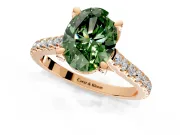 Solitaire Engagement Ring Setting for Fancy Green Oval Center with Widening Pave Band and Claw Prong Head in Rose Gold