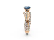 Solitaire Engagement Ring Setting for Fancy Blue Cushion Cut Center with Woven 3-Strand Pave Band and Prong Head in Rose Gold