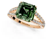 Solitaire Engagement Ring Setting for Fancy Green Asscher Cut Center with Pave Split Shank and Prong Head in Rose Gold