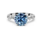 Cluster Engagement Ring Setting for Fancy Blue Round Cut Center with Round Cut Accent Band and Prong Head in White Gold