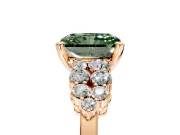 Cluster Engagement Ring Setting for Fancy Green Radiant Cut Center with 2-Row Shoulder Clusters and Prong Head in Rose Gold