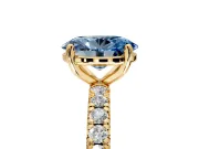 Solitaire Engagement Ring Setting for Fancy Blue Oval Center with Shared-Prong Accents and Prong Head in Yellow Gold