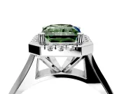 Halo Engagement Ring Setting for Fancy Green Radiant Cut Center with Square Band and Prong Head in White Gold