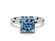 Solitaire Engagement Ring Setting for Fancy Blue Princess Cut Center with Fine Wire Band and Prong Head in Sterling Silver