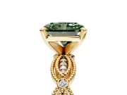 Solitaire Engagement Ring Setting for Fancy Green Radiant Cut Center with Marquise Panel Band and Prong Head in Yellow Gold