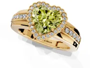 Halo Engagement Ring Setting for Fancy Yellow Heart-Shaped Center with Wide Band, Inlaid Accent Row and Prong Head in Yellow Gold