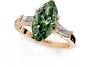 3 Stone Engagement Ring Setting for Fancy Green Marquise Center with Channel Baguette Accents and Prong Head in Rose Gold