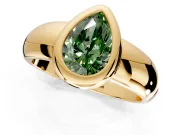 Solitaire Engagement Ring Setting for Fancy Green Pear-Shaped Center with Wide Band and Bezel Head in Yellow Gold