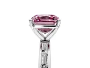 Solitaire Engagement Ring Setting for Fancy Pink Asscher Cut Center with Channel Baguette Band and Prong Head in Platinum