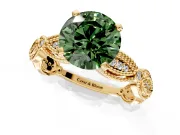 Solitaire Engagement Ring Setting for Fancy Green Round Cut Center with Marquise Panel Band and Prong Head in Yellow Gold