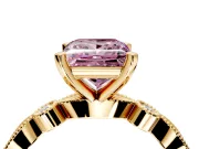 Solitaire Engagement Ring Setting for Fancy Pink Princess Cut Center with Milgrain Bezel Accents and Prong Head in Yellow Gold
