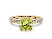 Solitaire Engagement Ring Setting for Fancy Yellow Cushion Cut Center with Fine Pave Band and Prong Head in Yellow Gold
