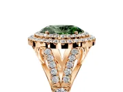 Double Halo Engagement Ring Setting for Fancy Green Oval Center with Narrow Pave Split Shank and Prong Head in Rose Gold