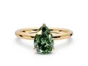 Low-Set Solitaire Engagement Ring Setting for Fancy Green Pear-Shaped Center with Thin Plain Band and Prong Head in Yellow Gold