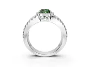 Halo Engagement Ring Setting for Fancy Green Cushion Cut Center with Wide-Open Pave Split Shank and Prong Head in Sterling Silver