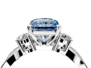 3 Stone Engagement Ring Setting for Fancy Blue Radiant Cut Center with Pave Twist Band and Prong Head in Platinum