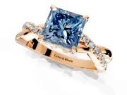 Solitaire Engagement Ring Setting for Fancy Blue Princess Cut Center with Half-Pave Crossover Band and Prong Head in Rose Gold