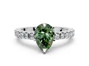 Solitaire Engagement Ring Setting for Fancy Green Pear-Shaped Center with Single Row Accent Band and Prong Head in Platinum