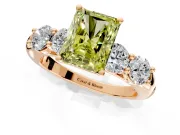 5 Stone Engagement Ring Setting for Fancy Yellow Radiant Cut Center with Graduated Accents and Prong Head in Rose Gold