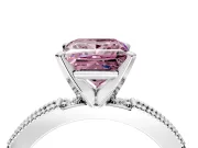 Solitaire Engagement Ring Setting for Fancy Pink Princess Cut Center with Milgrain-Edged Pave Band and Prong Head in Platinum