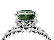 Halo Engagement Ring Setting for Fancy Green Princess Cut Center with Rope Twist Split Shank and Prong Head in White Gold