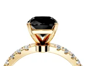Open Basket Engagement Ring Setting for Fancy Black Cushion Cut Center with Pave Band and Prong Head in Yellow Gold