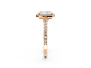 Halo Engagement Ring Setting for Radiant Cut Center with Pave Accents, Heart Basket and Prong Head in Rose Gold