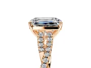 Solitaire Engagement Ring Setting for Emerald Cut Center with Twisted Pave Split Shank and Prong Head in Rose Gold