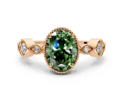 Vintage Station Engagement Ring Setting for Fancy Green Oval Center with Accents and Prong Head in Rose Gold