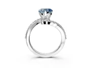 Solitaire Engagement Ring Setting for Fancy Blue Heart-Shaped Center with Pave Bypass Swirl Band and Prong Head in White Gold