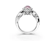 Milgrain Halo Engagement Ring Setting for Fancy Pink Marquise Center with Shoulder Bezels and Prong Head in White Gold