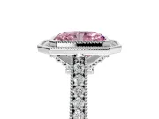 Halo Engagement Ring Setting for Fancy Pink Radiant Cut Center with Milgrain Pave Band and Bezel Head in Platinum