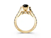 Solitaire Engagement Ring Setting for Fancy Black Pear-Shaped Center with Pave Cathedral Shoulders and Prong Head in Yellow Gold