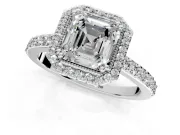 Halo Engagement Ring Setting for Asscher Cut Center with Inner Milgrain Border and Prong Head in Platinum