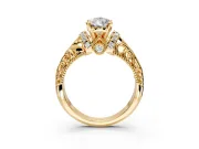Solitaire Engagement Ring Setting for Pear-Shaped Center with Filigree Accent Basket and Prong Head in Yellow Gold