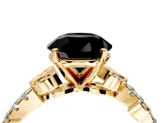 Leaf Motif Engagement Ring Setting for Fancy Black Round Cut Center with Pave Band and Prong Head in Yellow Gold