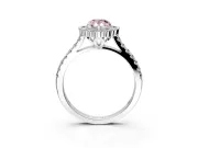 Milgrain Floral Halo Engagement Ring Setting for Fancy Pink Pear-Shaped Center with Pave Band and Prong Head in Platinum