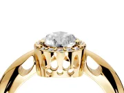 Halo Engagement Ring Setting for Pear-Shaped Center with Tapered Plain Band and Prong Head in Yellow Gold