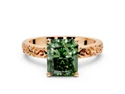 Solitaire Engagement Ring Setting for Fancy Green Radiant Cut Center with Scrollwork Band and Prong Head in Rose Gold