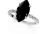Solitaire Engagement Ring Setting for Fancy Black Marquise Center with Fine Pave Narrow Band and Prong Head in Sterling Silver