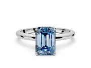 Hidden Halo Engagement Ring Setting for Fancy Blue Emerald Cut Center with Thin Round-Wire Band and Prong Head in Sterling Silver