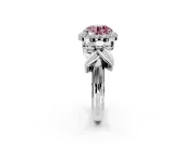 Halo Engagement Ring Setting for Fancy Pink Round Cut Center with Floral Band and Prong Head in Platinum