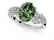 Cluster Engagement Ring Setting for Fancy Green Oval Center with 2-Row Shoulder Clusters and Prong Head in Sterling Silver
