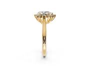 Starburst Halo Engagement Ring Setting for Pear-Shaped Center with Thin Round-Wire Band and Prong Head in Yellow Gold