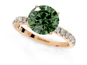 Solitaire Engagement Ring Setting for Fancy Green Round Cut Center with Large Accent Band and Prong Head in Rose Gold