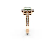 Halo Engagement Ring Setting for Fancy Green Princess Cut Center with Milgrain Channel Band and Prong Head in Rose Gold