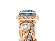 Bypass Halo Engagement Ring Setting for Fancy Blue Princess Cut Center with Bezel Accents, Milgrain and Prong Head in Rose Gold