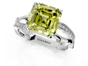 Solitaire Engagement Ring Setting for Fancy Yellow Asscher Cut Center with Pave and Plain Crossover Band and Prong Head in Sterling Silver