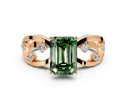 Solitaire Engagement Ring Setting for Fancy Green Emerald Cut Center with Criss-Cross Accent Band and Prong Head in Rose Gold