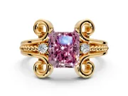 Solitaire Engagement Ring Setting for Fancy Pink Radiant Cut Center with Twisted Band and Scroll Prong Head in Yellow Gold
